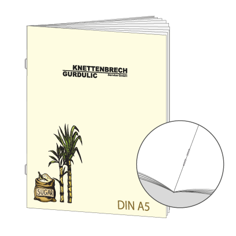 Broschüre aus Zuckerrohrpapier | DIN A5 12-Seiter | bedruckt