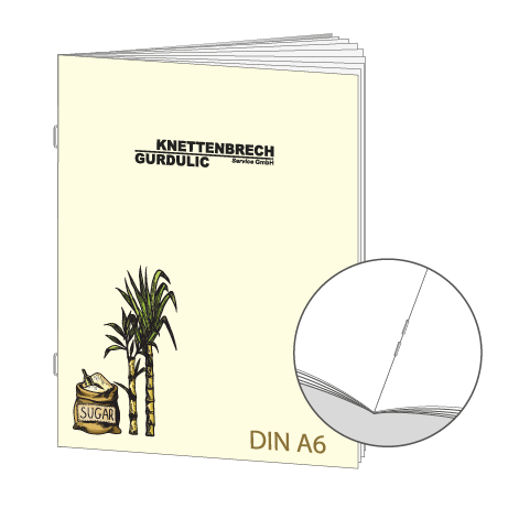 Broschüre aus Zuckerrohrpapier | DIN A6 12-Seiter | bedruckt